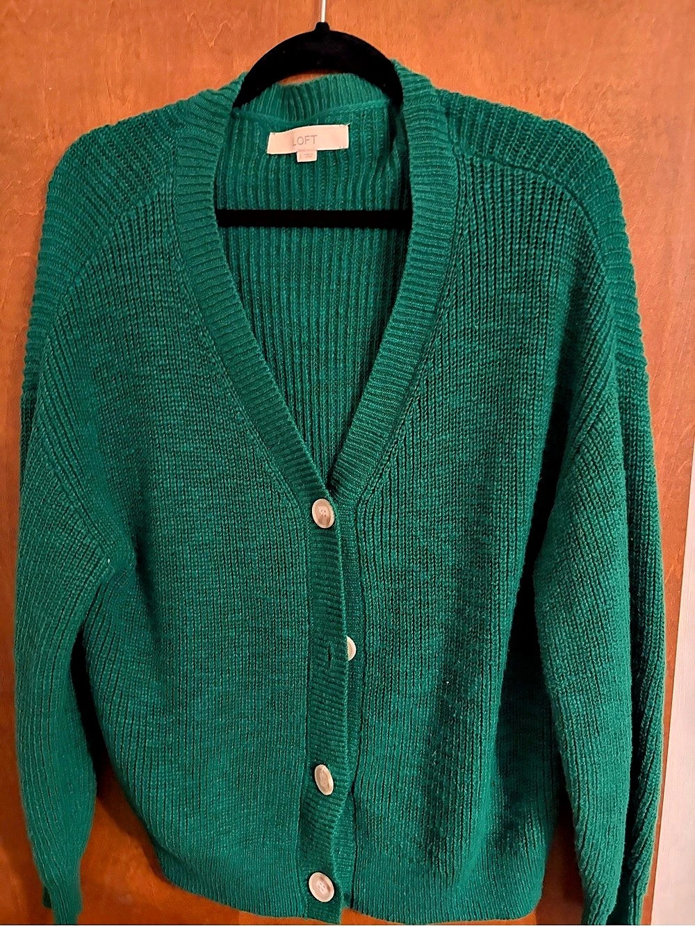 LOFT Green Button-Front Cardigan Like New